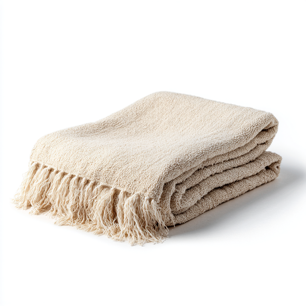 Nordic Linen-Blend Bath Towel - Natural Sand with Fringes