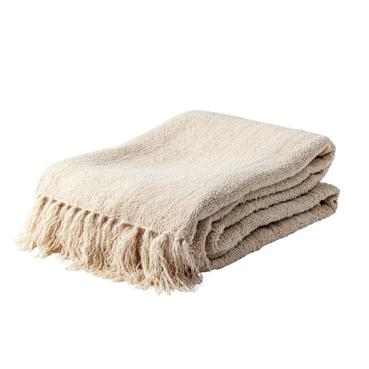 Nordic Linen-Blend Bath Towel - Natural Sand with Fringes