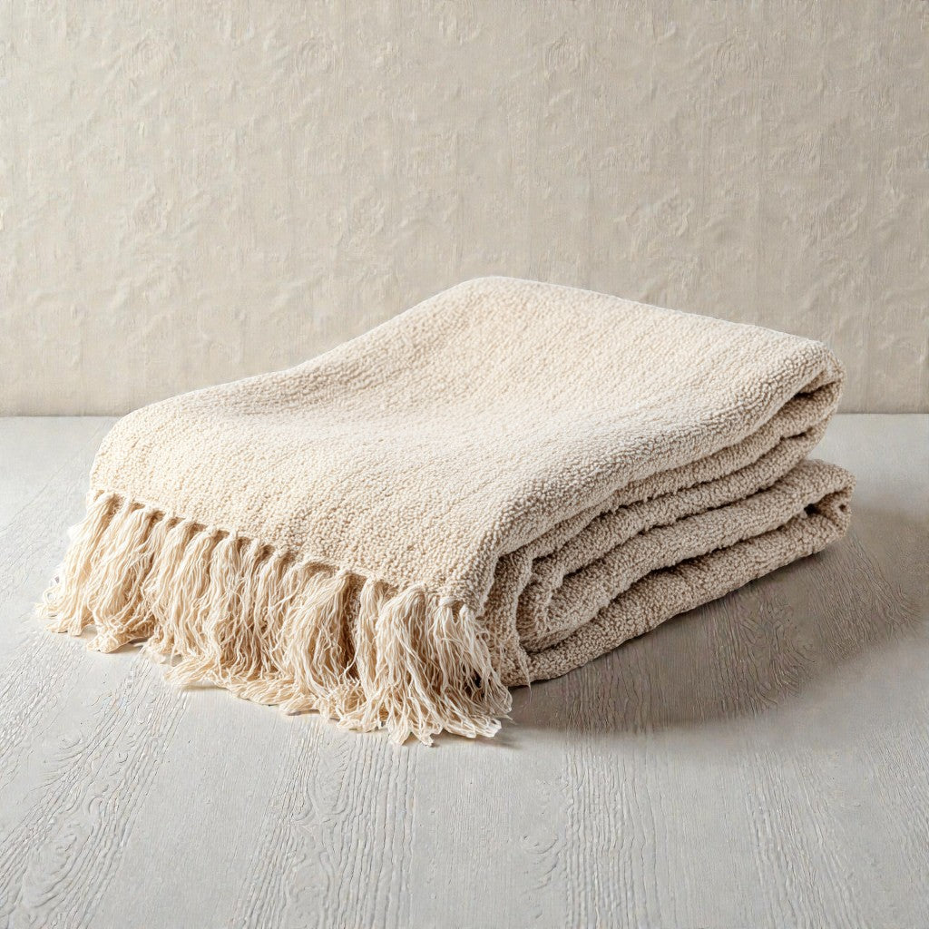 Nordic Linen-Blend Bath Towel - Natural Sand with Fringes